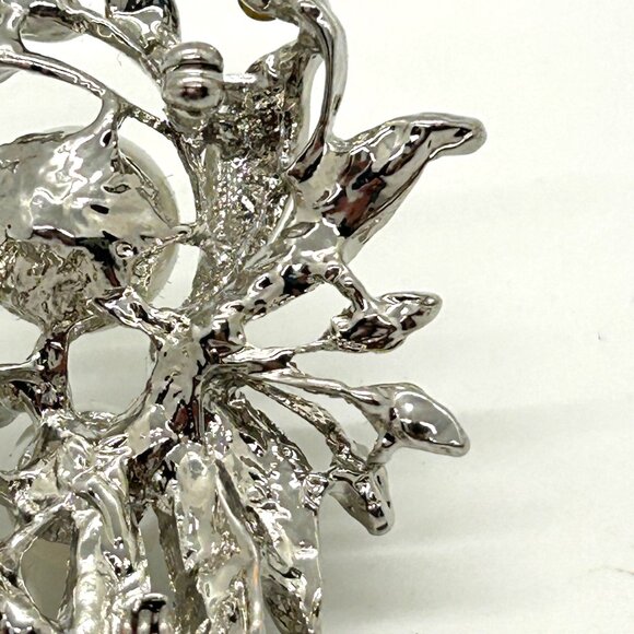 Faux Pearl & Rhinestone Brooch Silver-tone Floral Pin Glam Elegant - Picture 10 of 15
